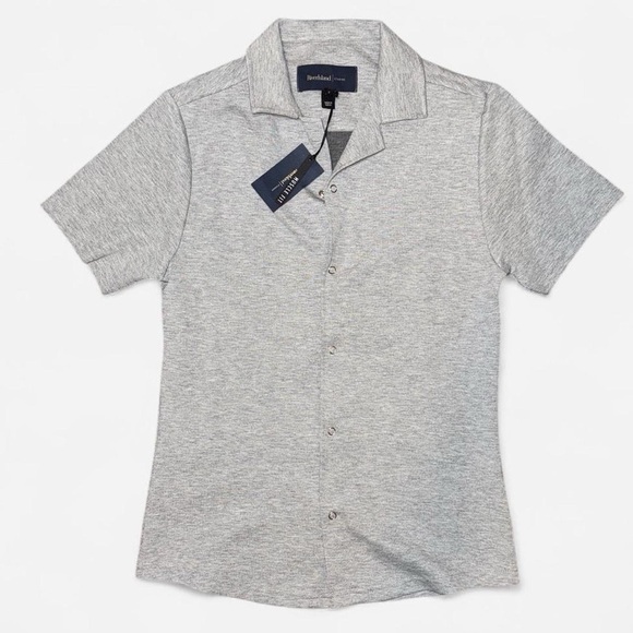 NWT River Island Men's Grey Short Sleeve Collared Button Down Shirt - Picture 7 of 8